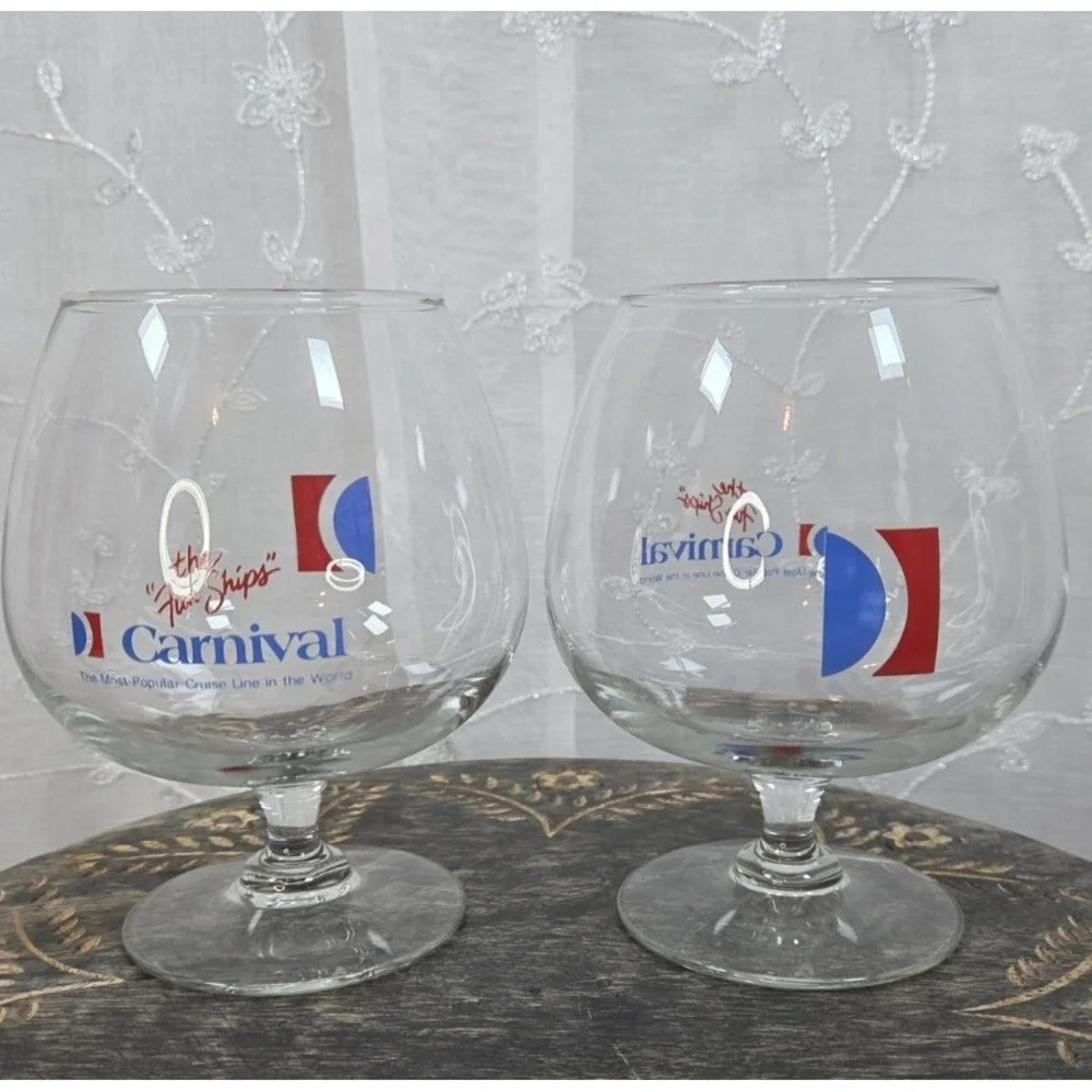 Carnival‎ Cruise Line the Fun Ships Brandy Sniffers Set of 2 Clear Glass